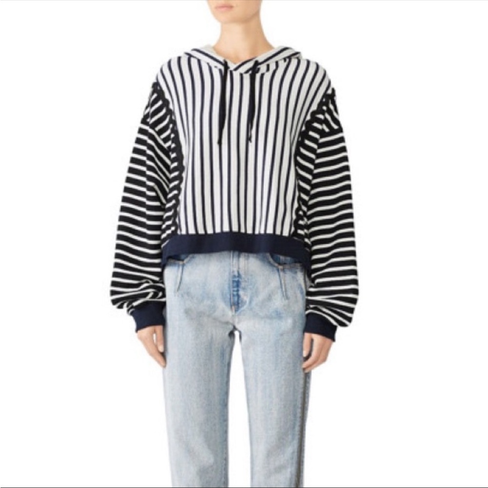 Johnathan Simkhai Blue/White Striped Hooded Sweatshirt